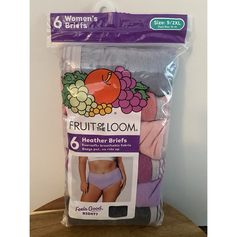 Woman's Fruit of the Loom Size 9 2XL 6 Pack Cotton Heather Briefs NEW